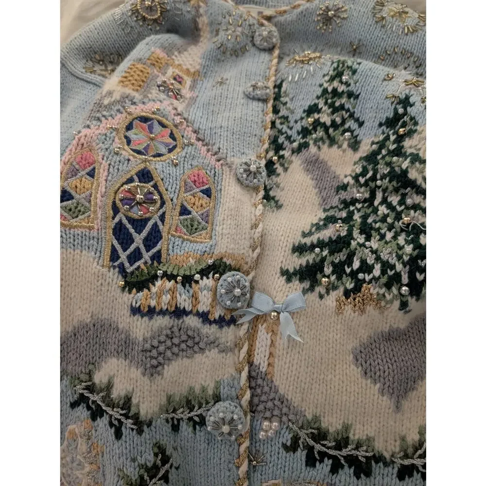 Bellepointe S Christmas Cardigan Sweater Church Doves Embroidered Beaded